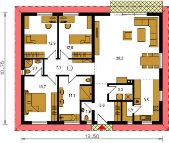 Image miroir | Plan de sol du rez-de-chaussée - BUNGALOW 195